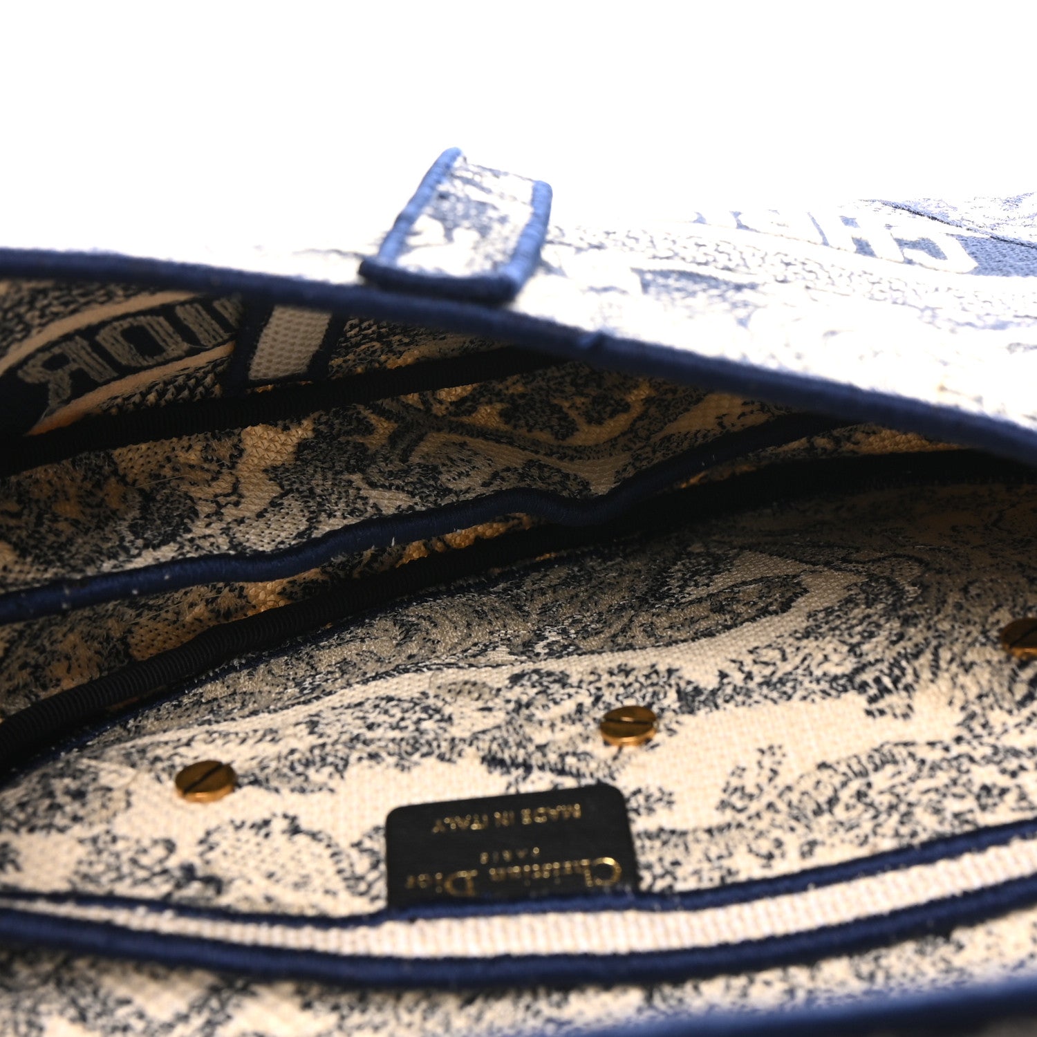 Christian Dior Canvas Embroidered Toile de Jouy Saddle Bag Blue