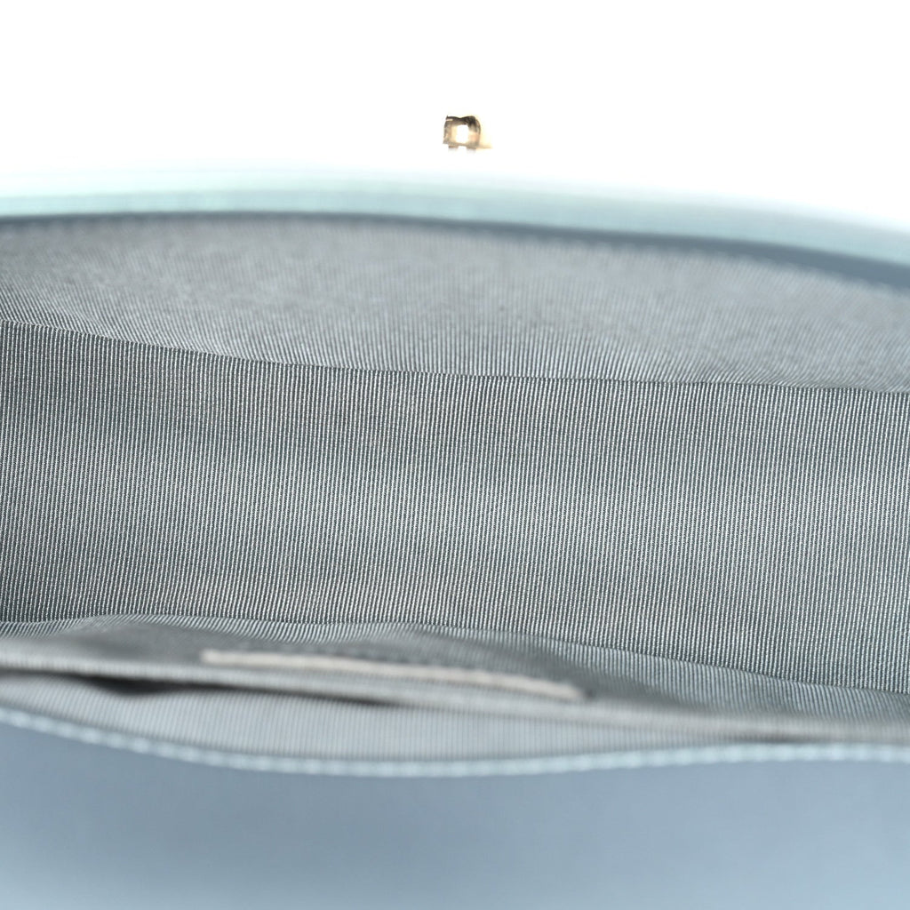 Chanel Iridescent Patent Calfskin Quilted Medium Boy Flap Light Blue