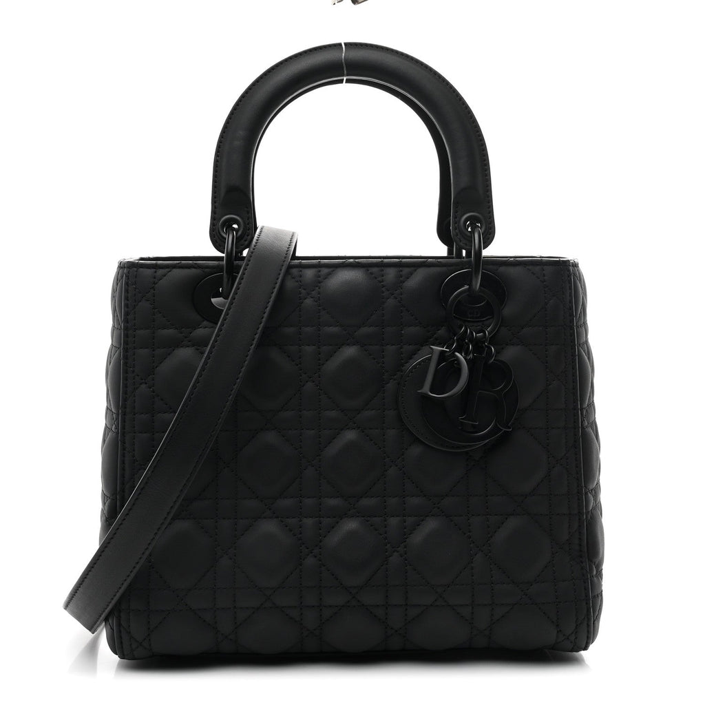 Christian Dior Ultra Matte Calfskin Cannage Medium Lady Dior Black