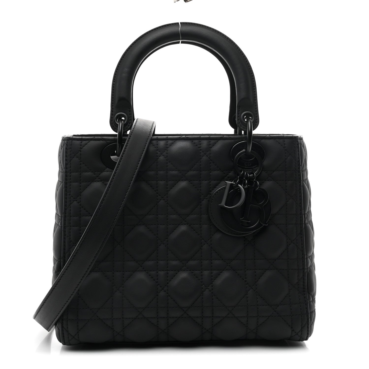 Christian Dior Ultra Matte Calfskin Cannage Medium Lady Dior Black