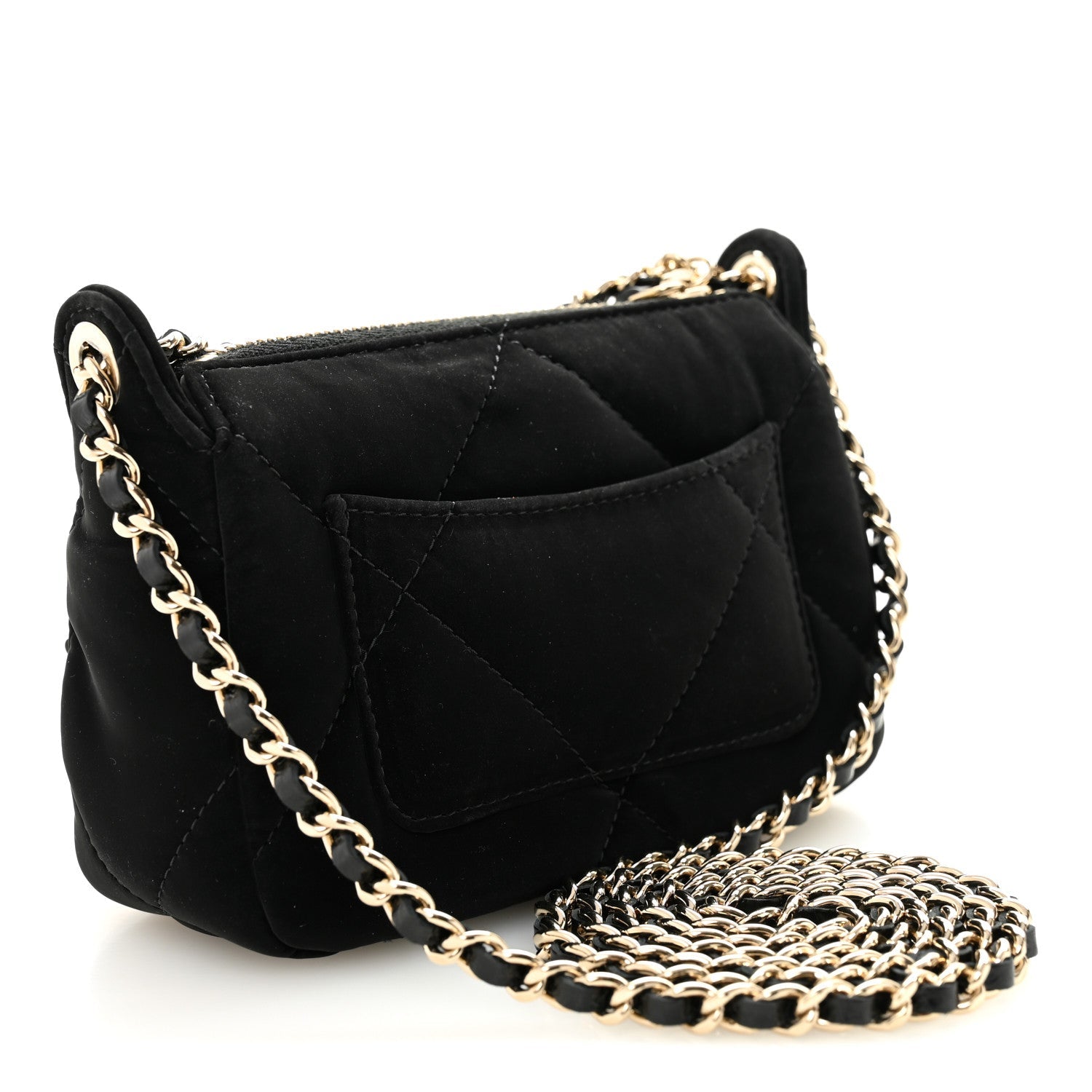 Chanel Velvet Effect Nylon Shiny Crumpled Calfskin Mini Quilted Chanel 25 Clutch With Chain Black