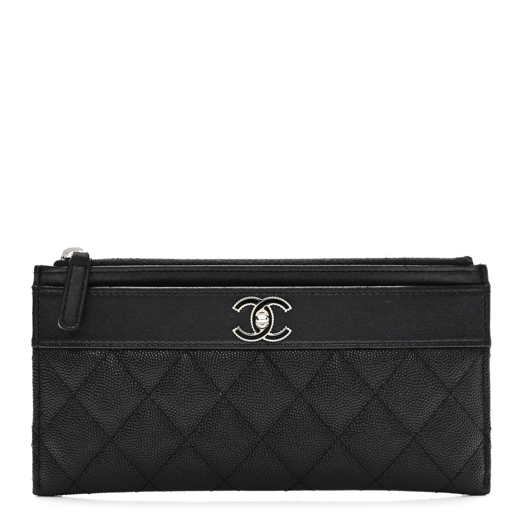 Caviar Quilted Mademoiselle Vintage Zip Pouch Black