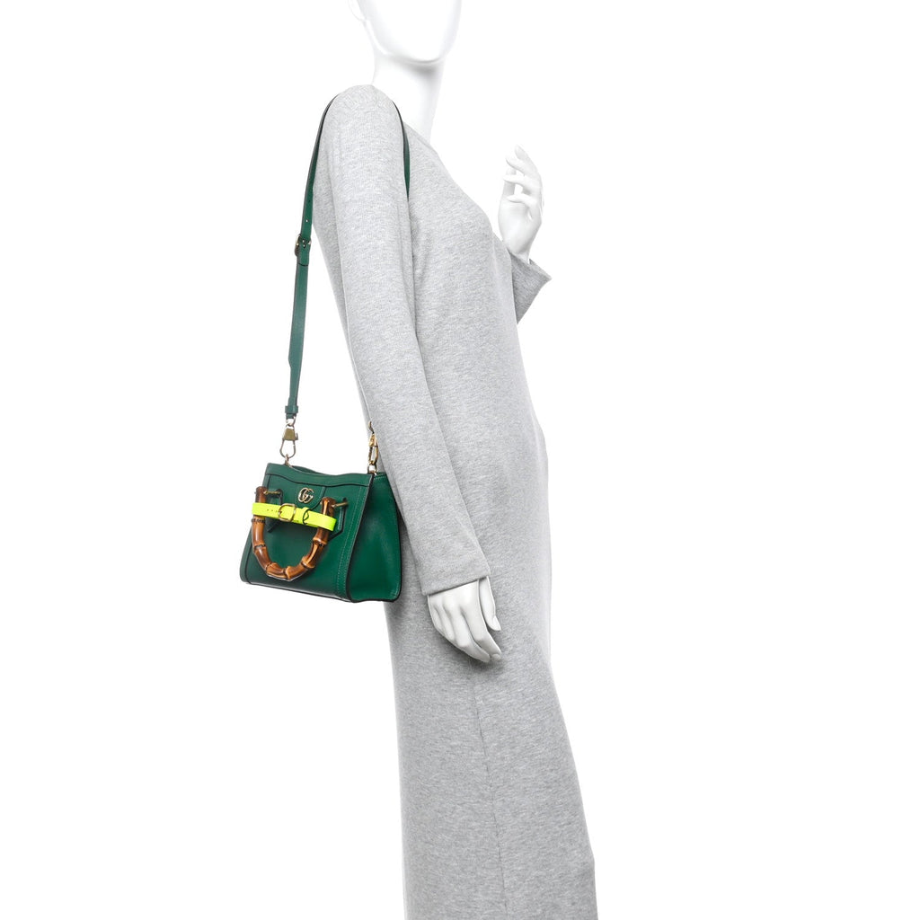 Gucci Wonka Grain Calfskin Mini Diana Tote Bag Green Yellow Fluo