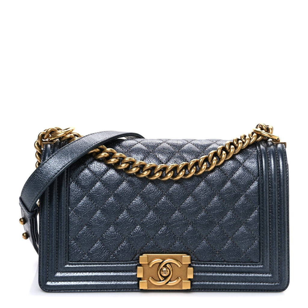 Chanel Metallic Calfskin Quilted Medium Boy Flap Grey