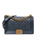 Chanel Metallic Calfskin Quilted Medium Boy Flap Grey