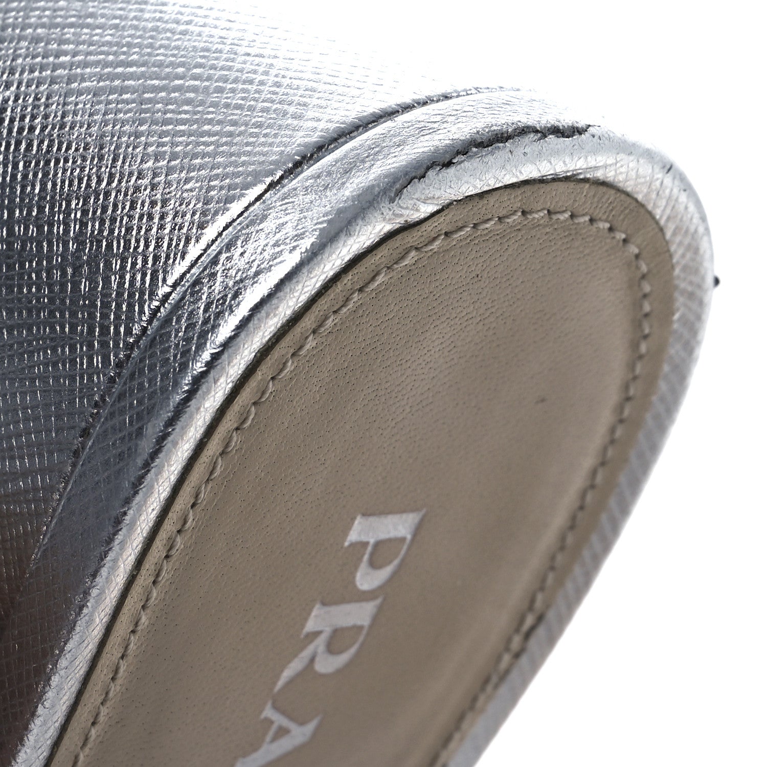 Prada Metallic Saffiano Crisscross Platform Sandals 41 Silver