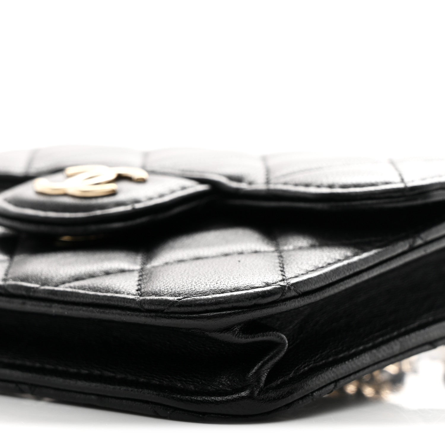 Chanel Lambskin Quilted Top Handle Flap Coin Purse With Chain Black