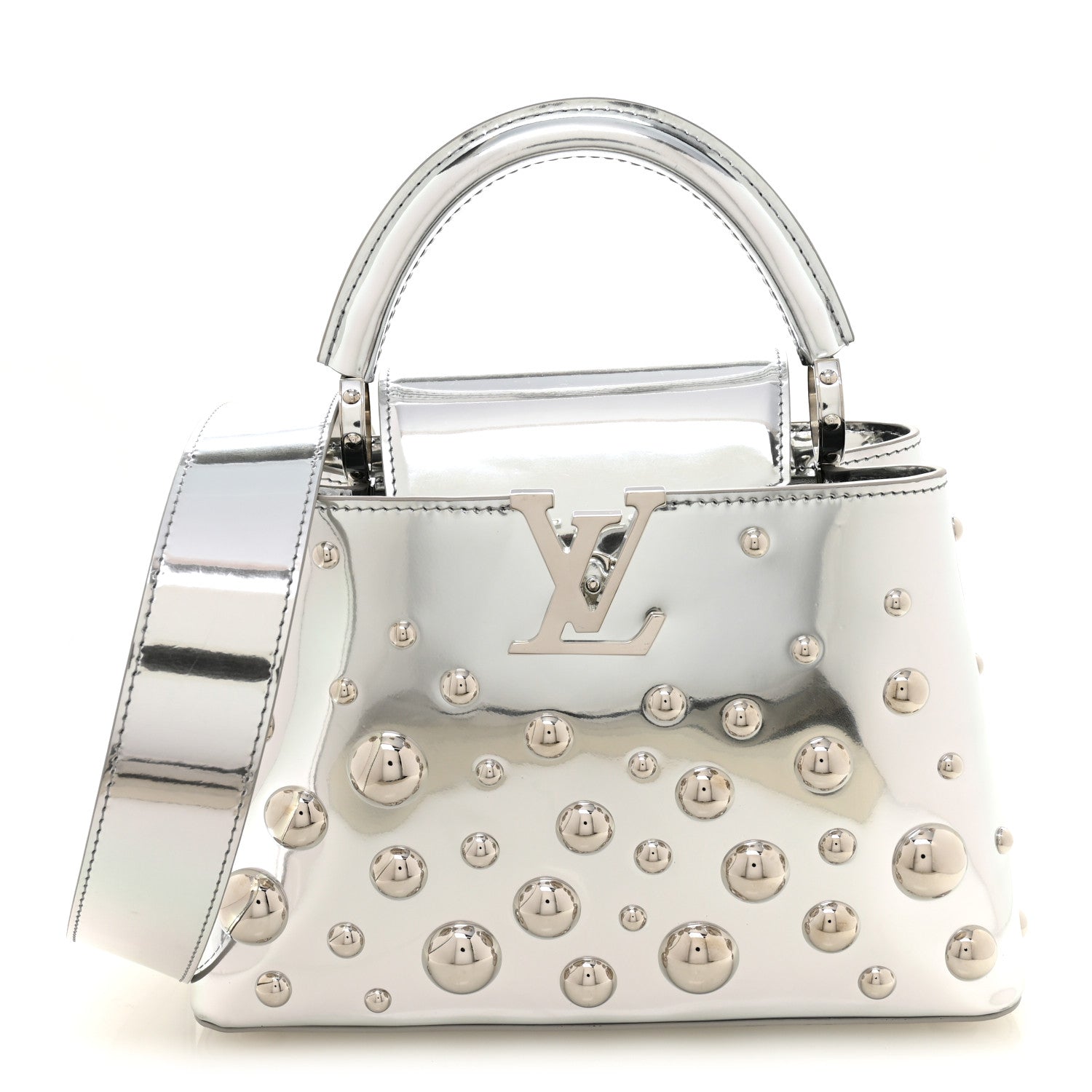 Louis Vuitton LV X YK Metallic Taurillon Brass Metal Dots Capucines BB Silver