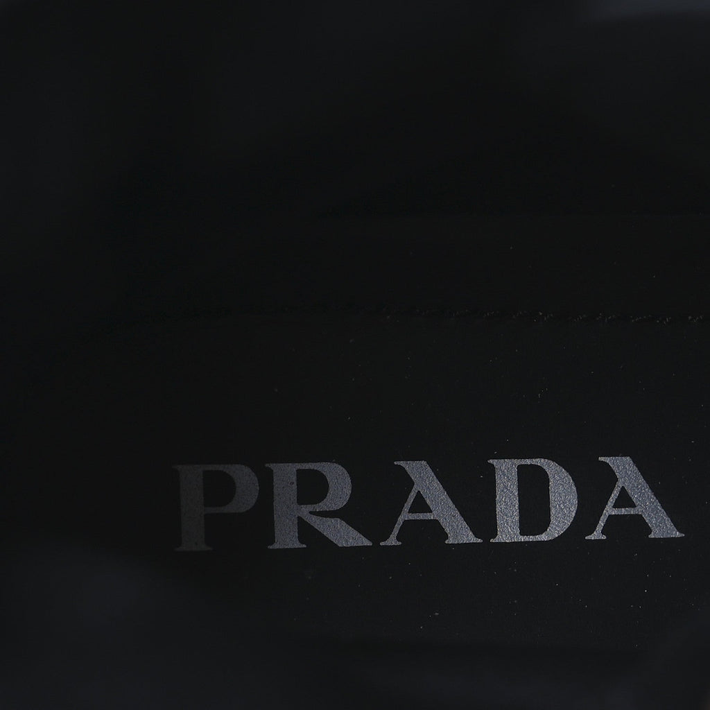 Prada Spazzolato Rois Re-Nylon Metal Triangle Logo Monolith Pouch Pocket 55mm Boots 41 Black