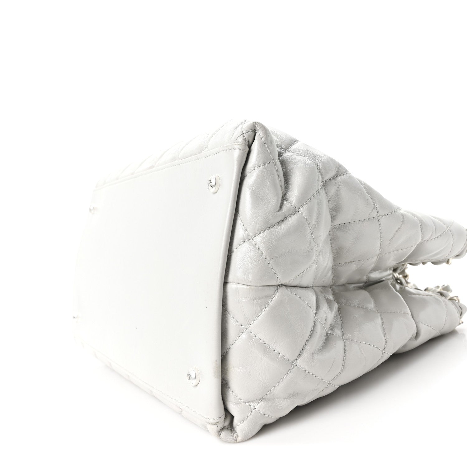 Chanel Glazed Calfskin Quilted Small Chain Me Tote Dark White