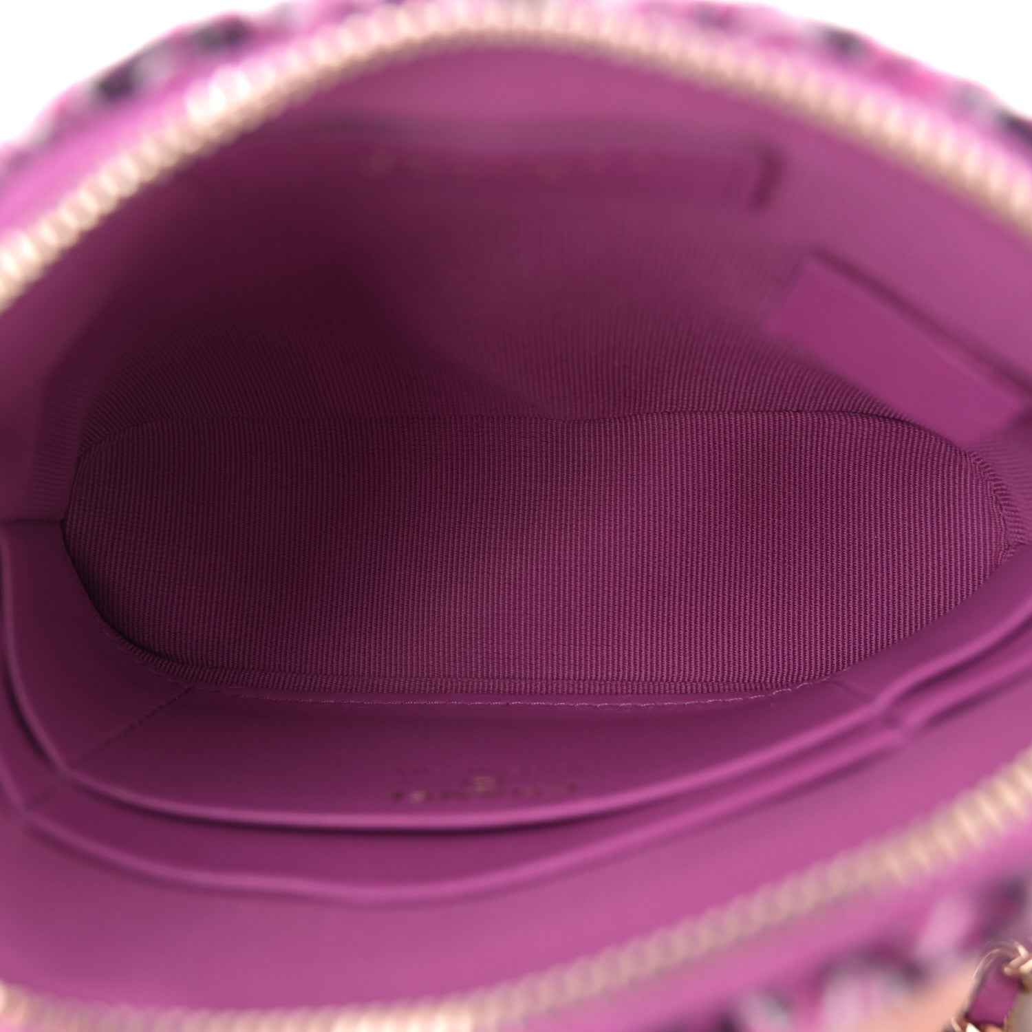 Chanel Tweed Quilted Mini Clutch With Chain Purple