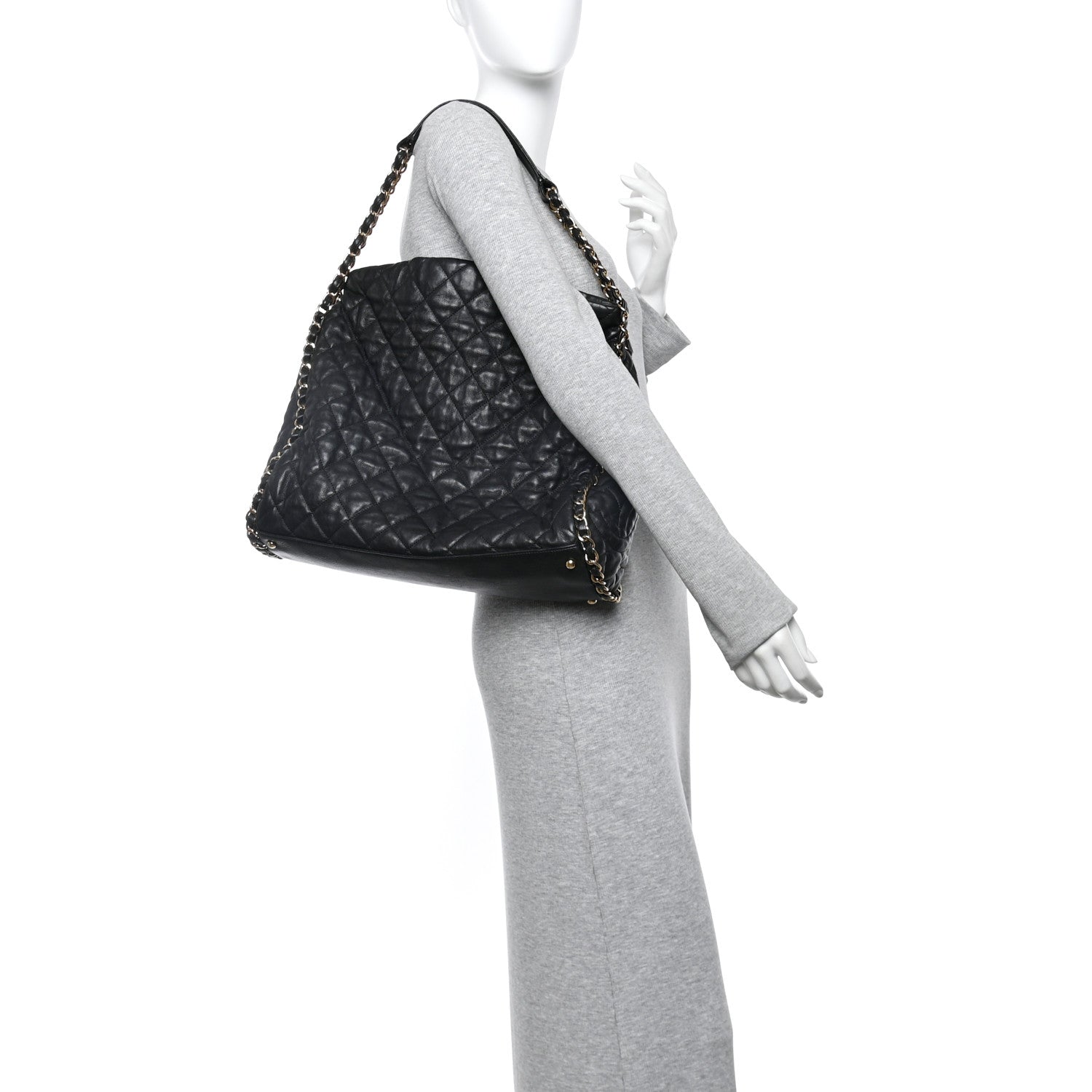 Chanel Calfskin Quilted Large Chain Me Hobo Black