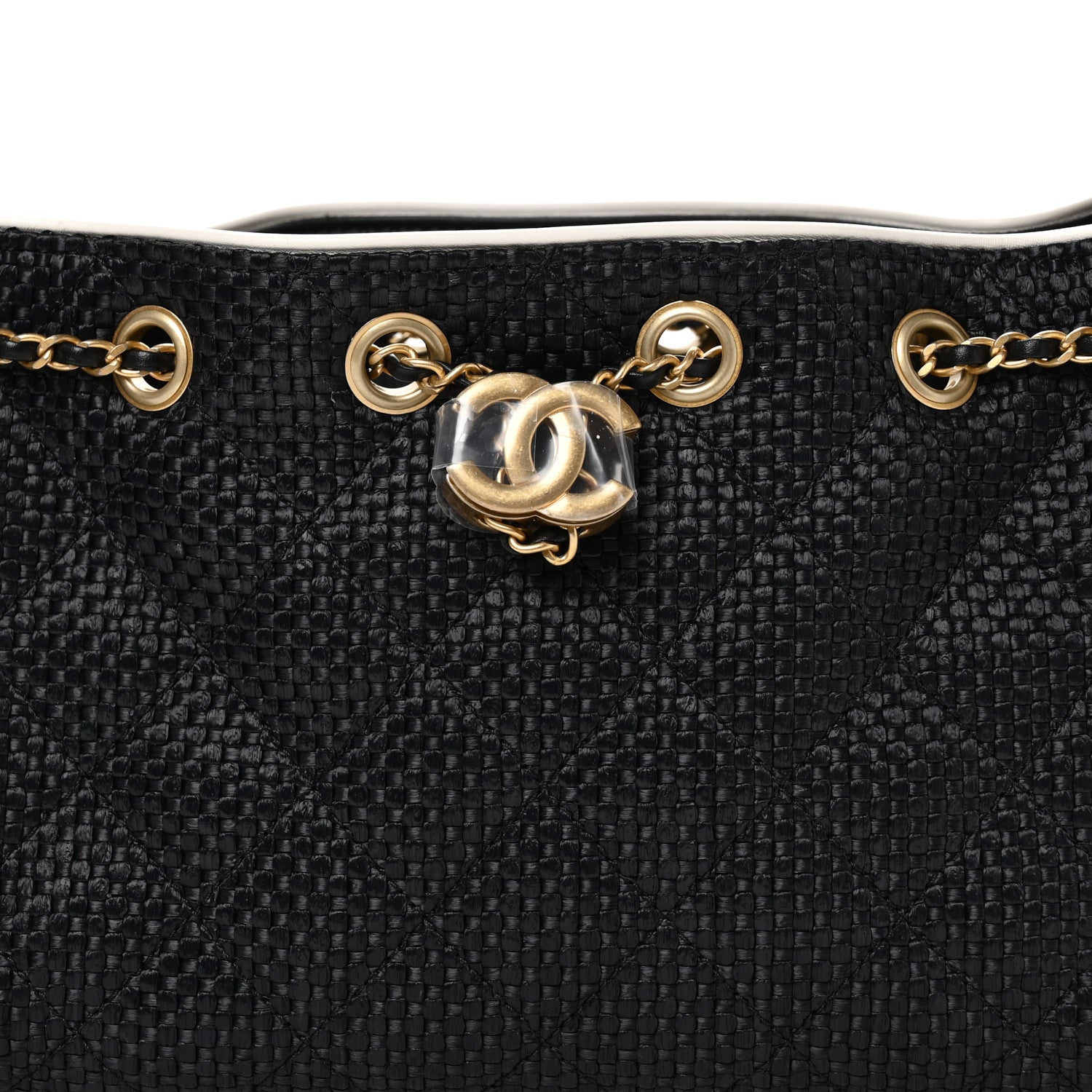 Chanel Braided Raffia Calfskin Quilted Mini Chanel 25 Handbag Black White
