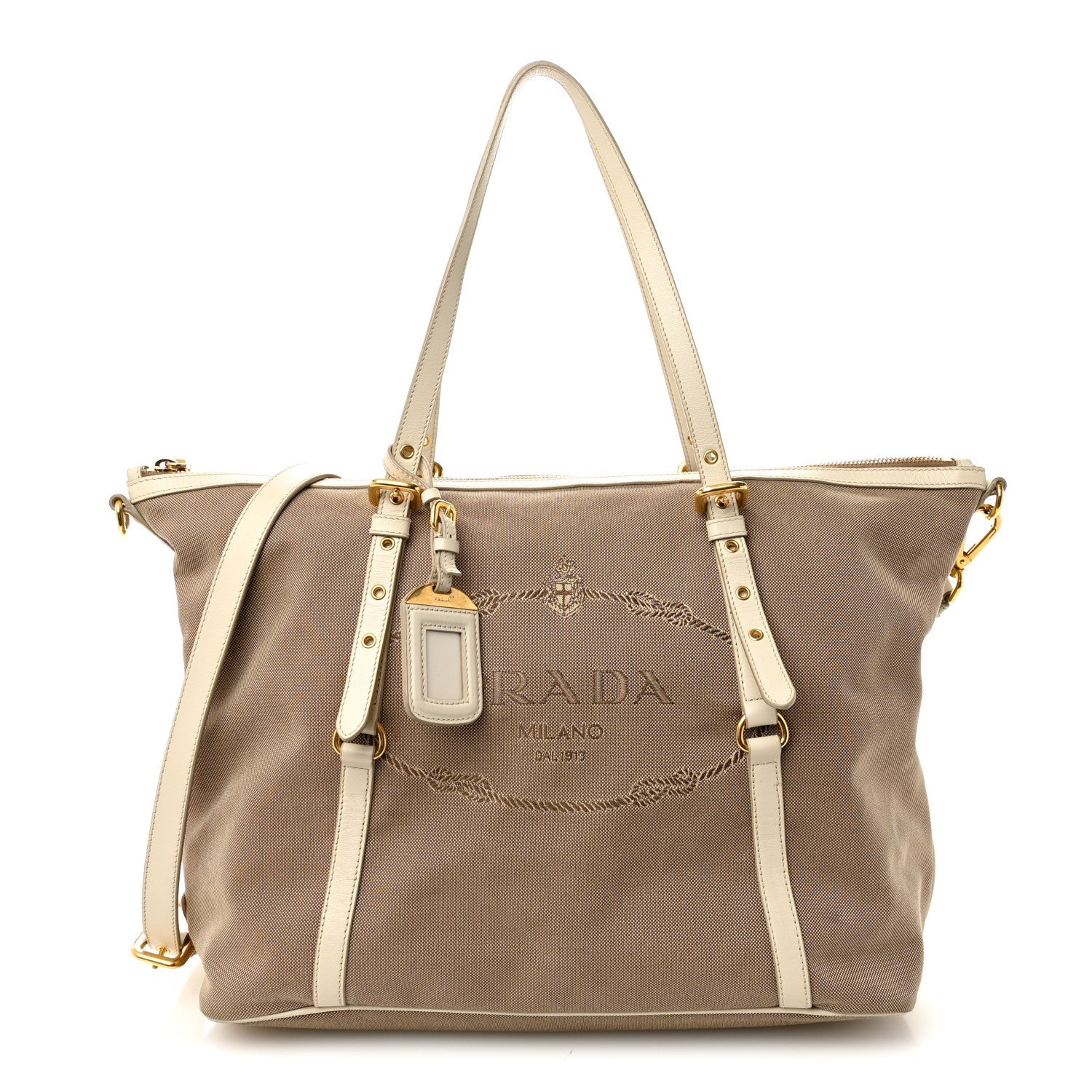 Prada Jacquard Logo Tote Corda Talco