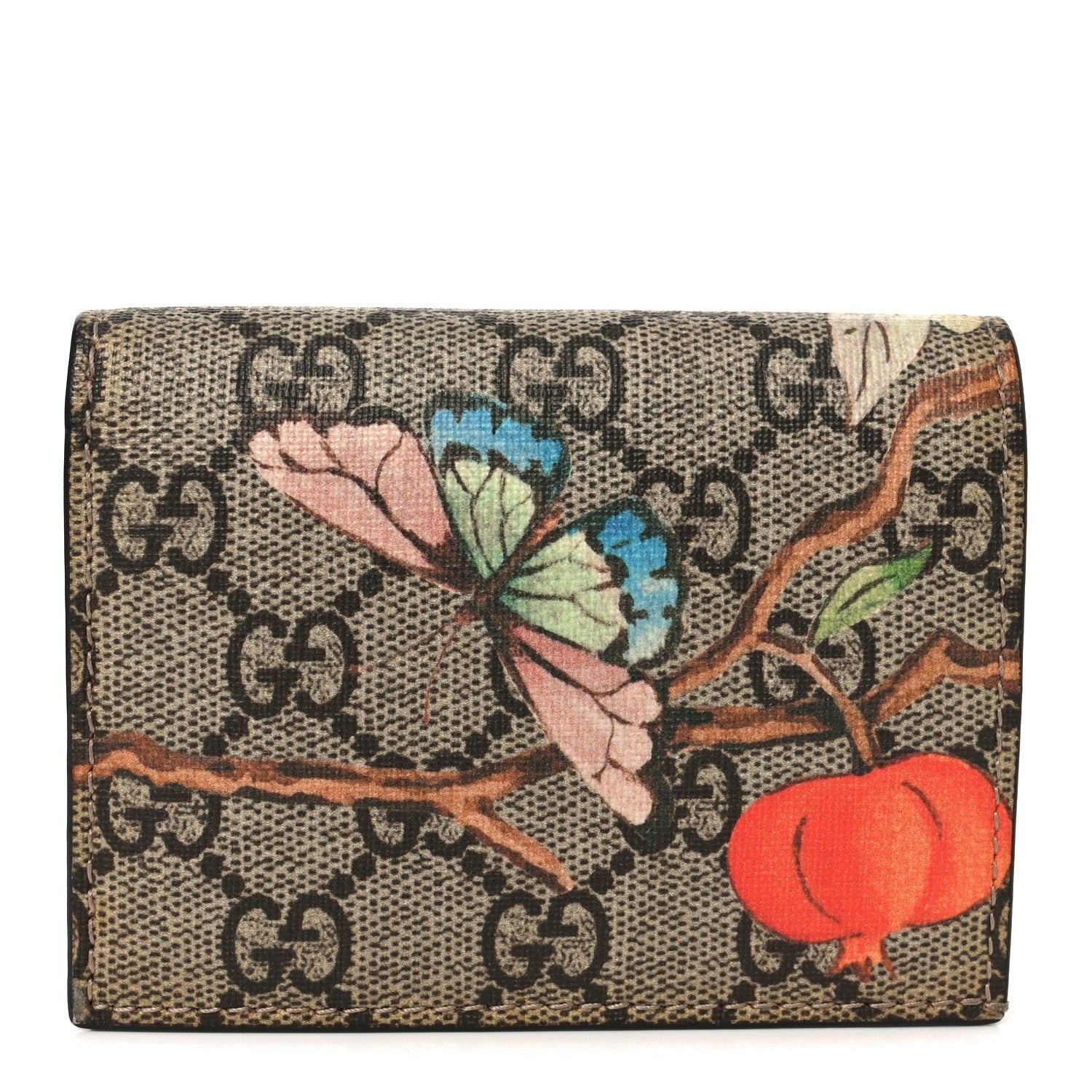 Gucci GG Supreme Monogram Tian Card Case Beige Multicolor Red
