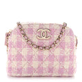 Chanel Tweed Quilted Mini Clutch With Chain Pink