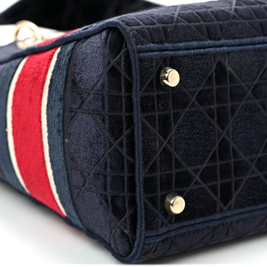 Christian Dior Velvet Cannage Medium Lady D-Lite Blue Red White