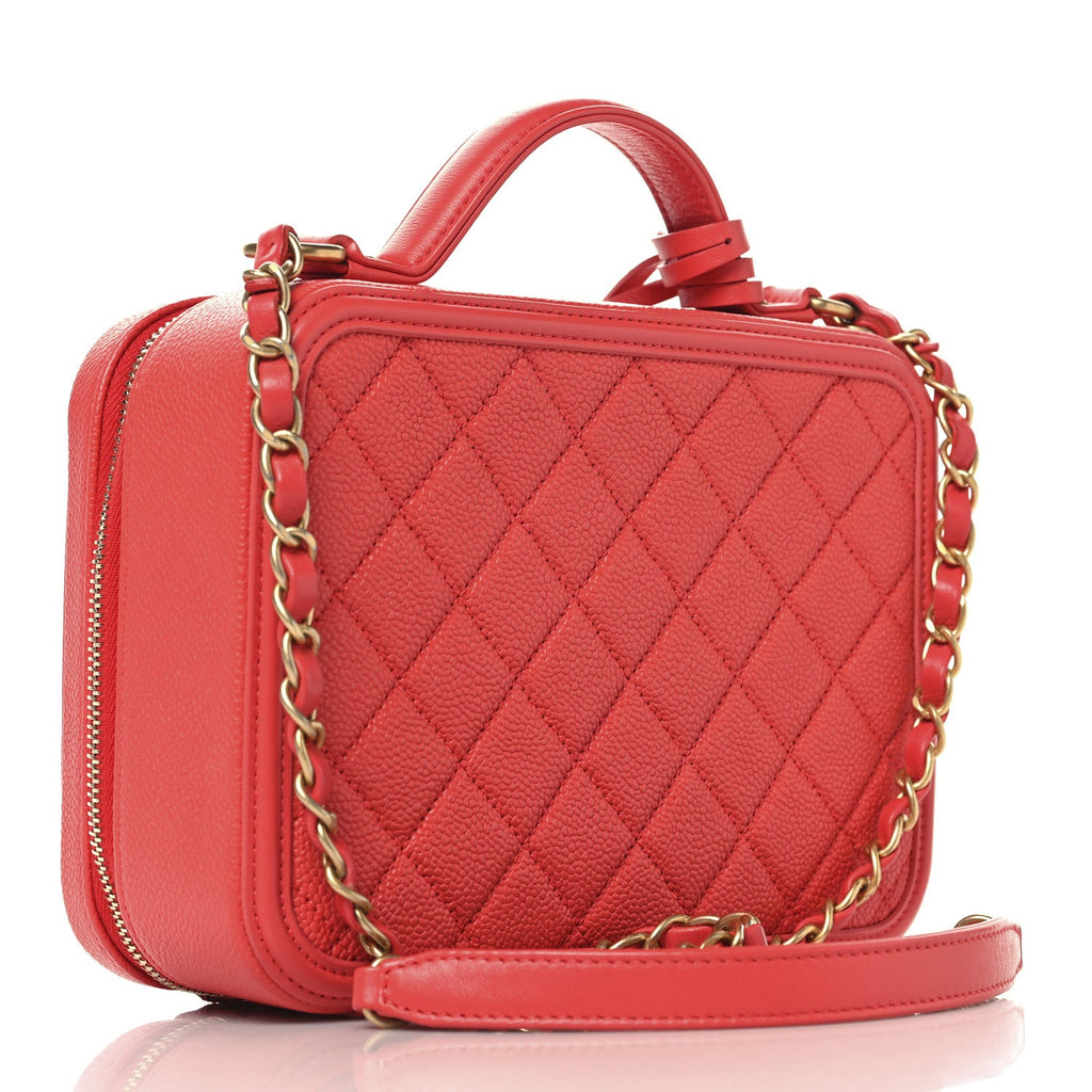 Chanel Caviar Quilted Medium CC Filigree Vanity Case Red
