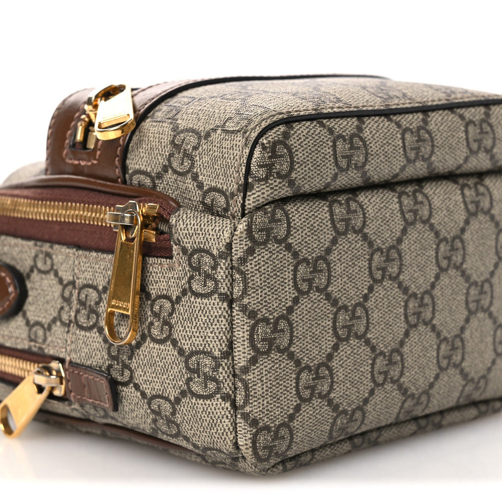 Gucci GG Supreme Monogram Azalea Calfskin Retro Interlocking G Multi-Function Bag Beige Ebony Brown Sugar