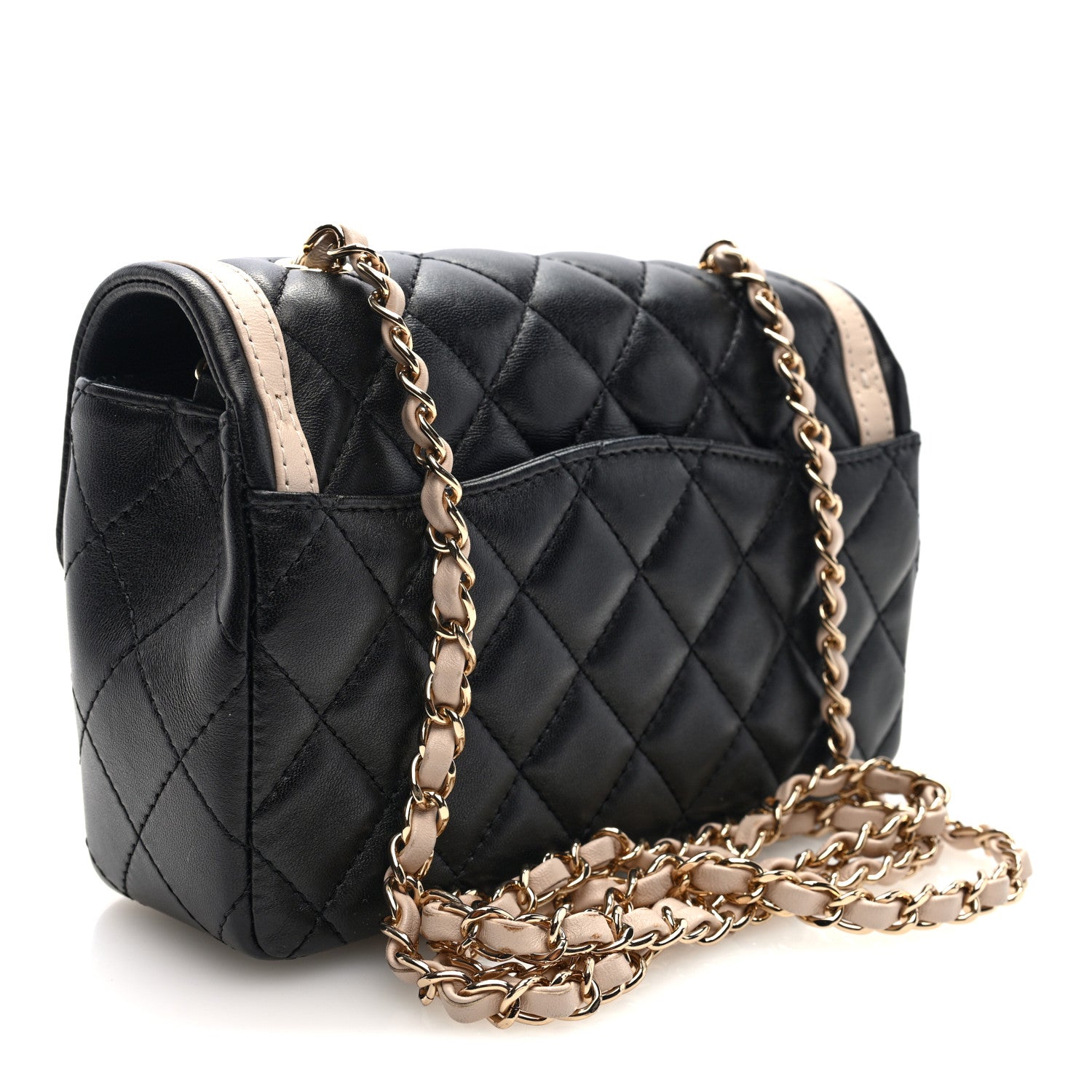 Chanel Shiny Lambskin Quilted Half Mini Flap Black Beige
