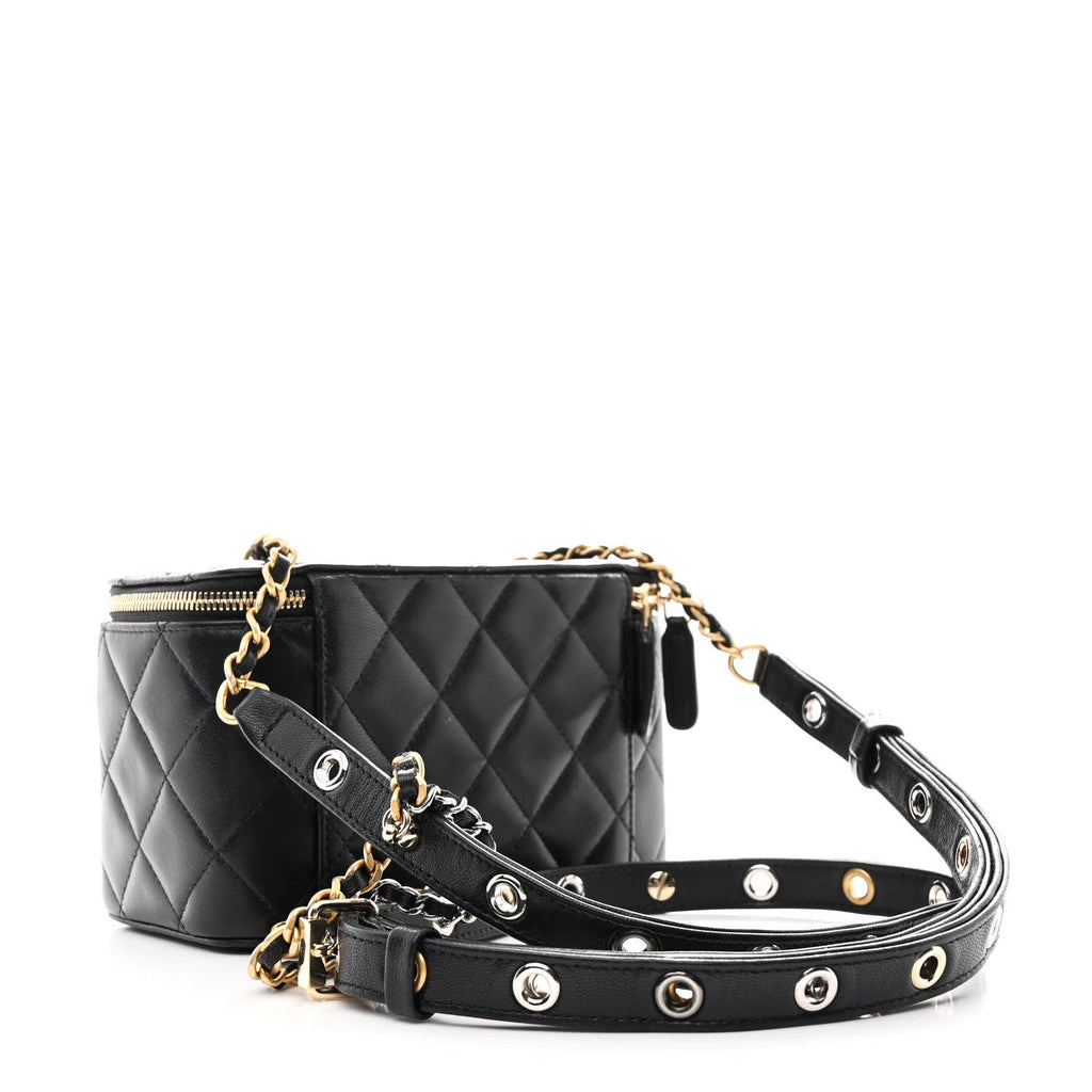 Chanel Goatskin Quilted Punk Essentials Vanity Case With Chain Black