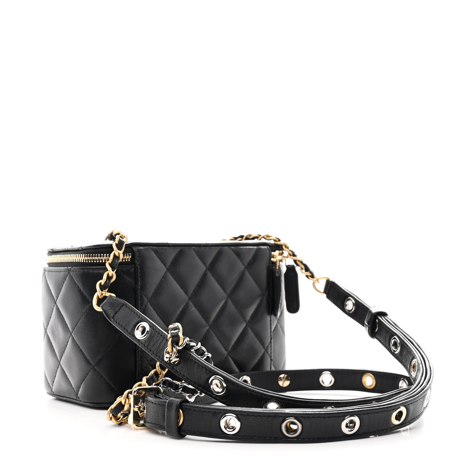 Chanel Goatskin Quilted Punk Essentials Vanity Case With Chain Black