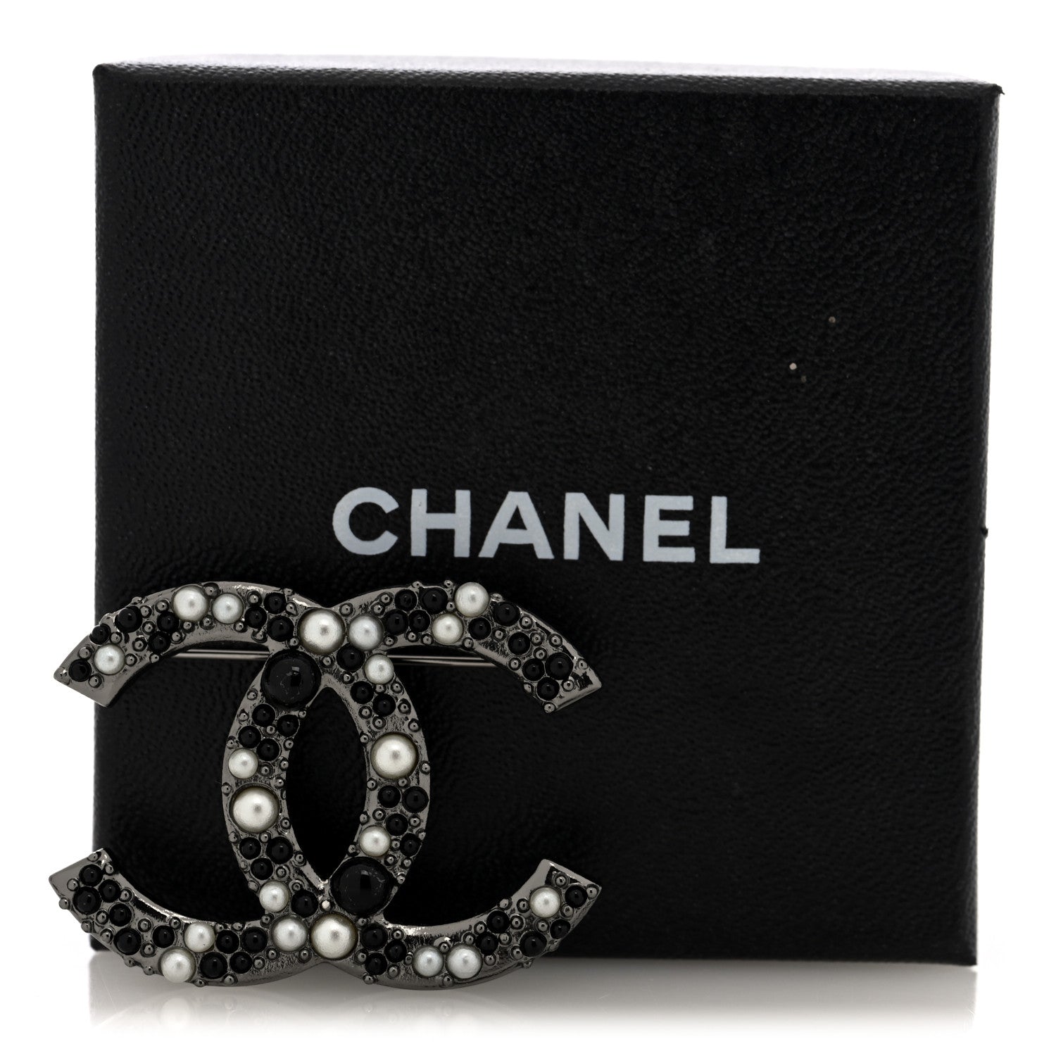 Ruthenium Pearl Large CC Brooch Black