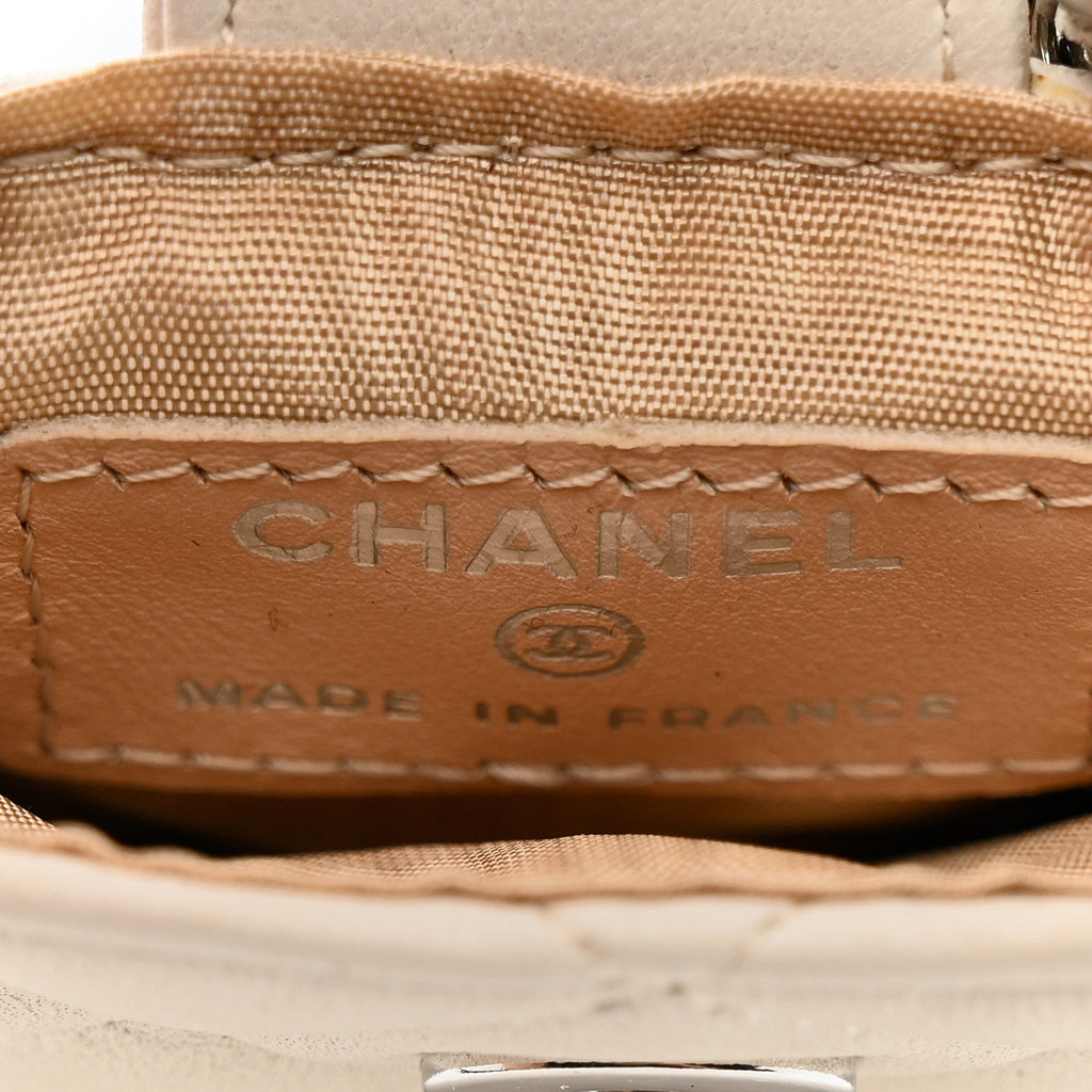 Chanel Lambskin Quilted Phone Holder On Chain White