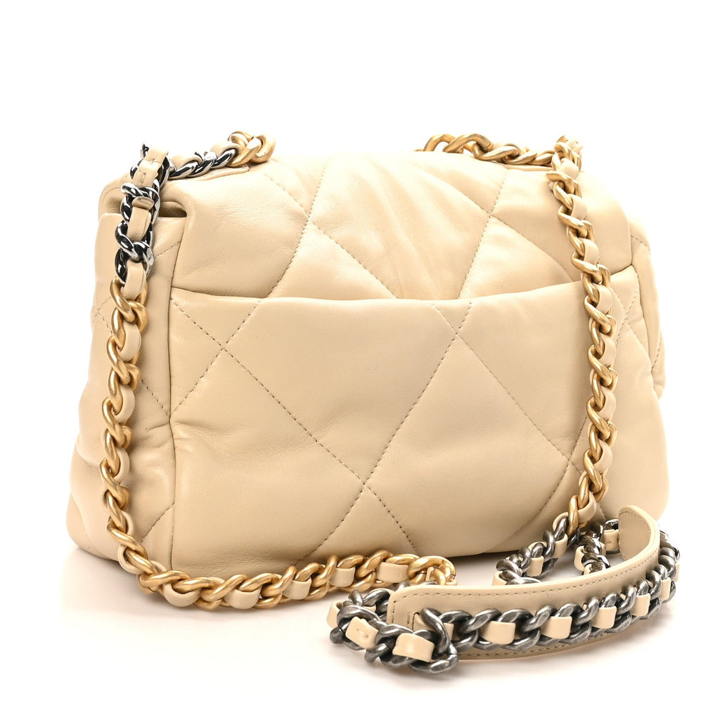 Chanel Lambskin Quilted Medium Chanel 19 Flap Beige