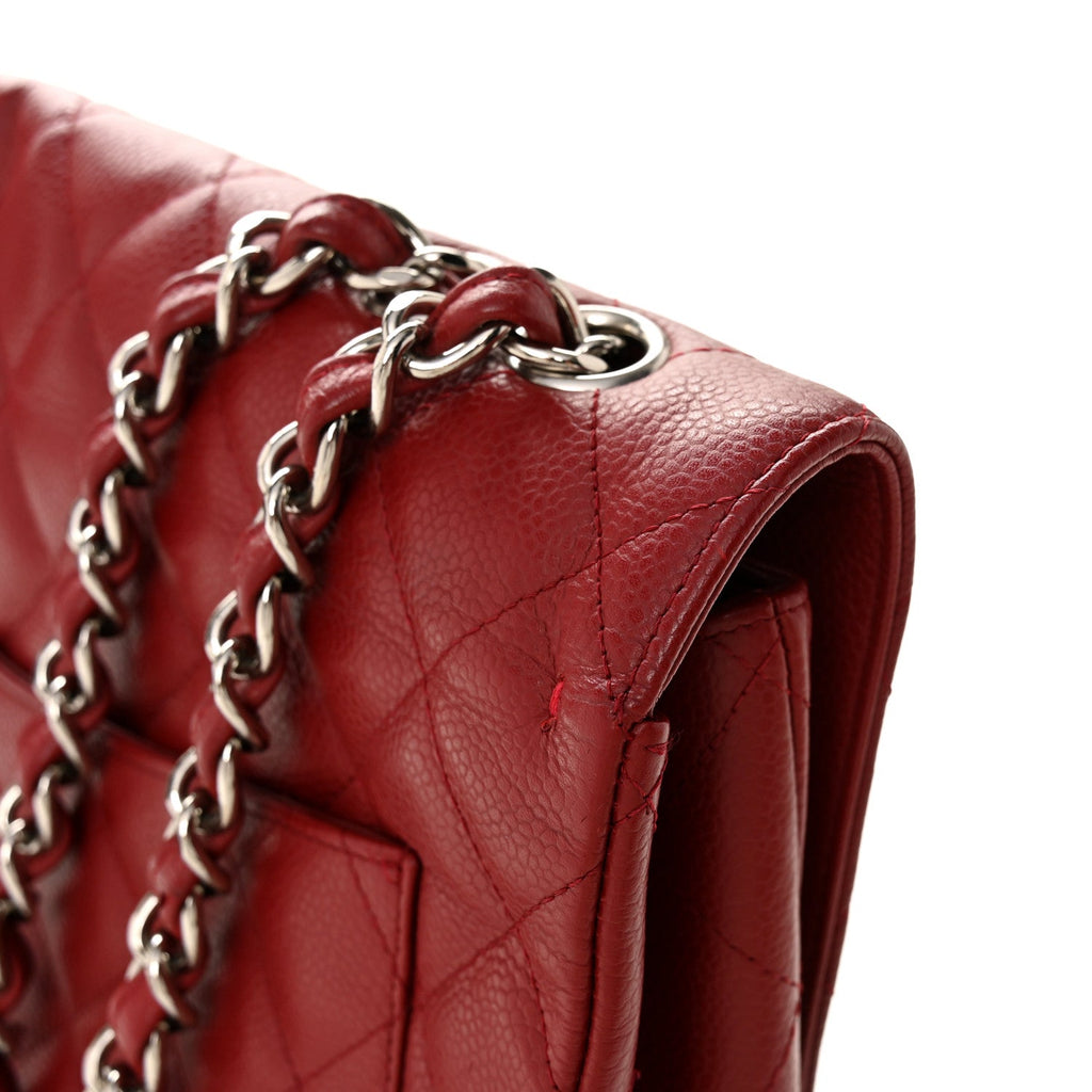 Chanel Caviar Quilted Jumbo Single Flap Dark Red