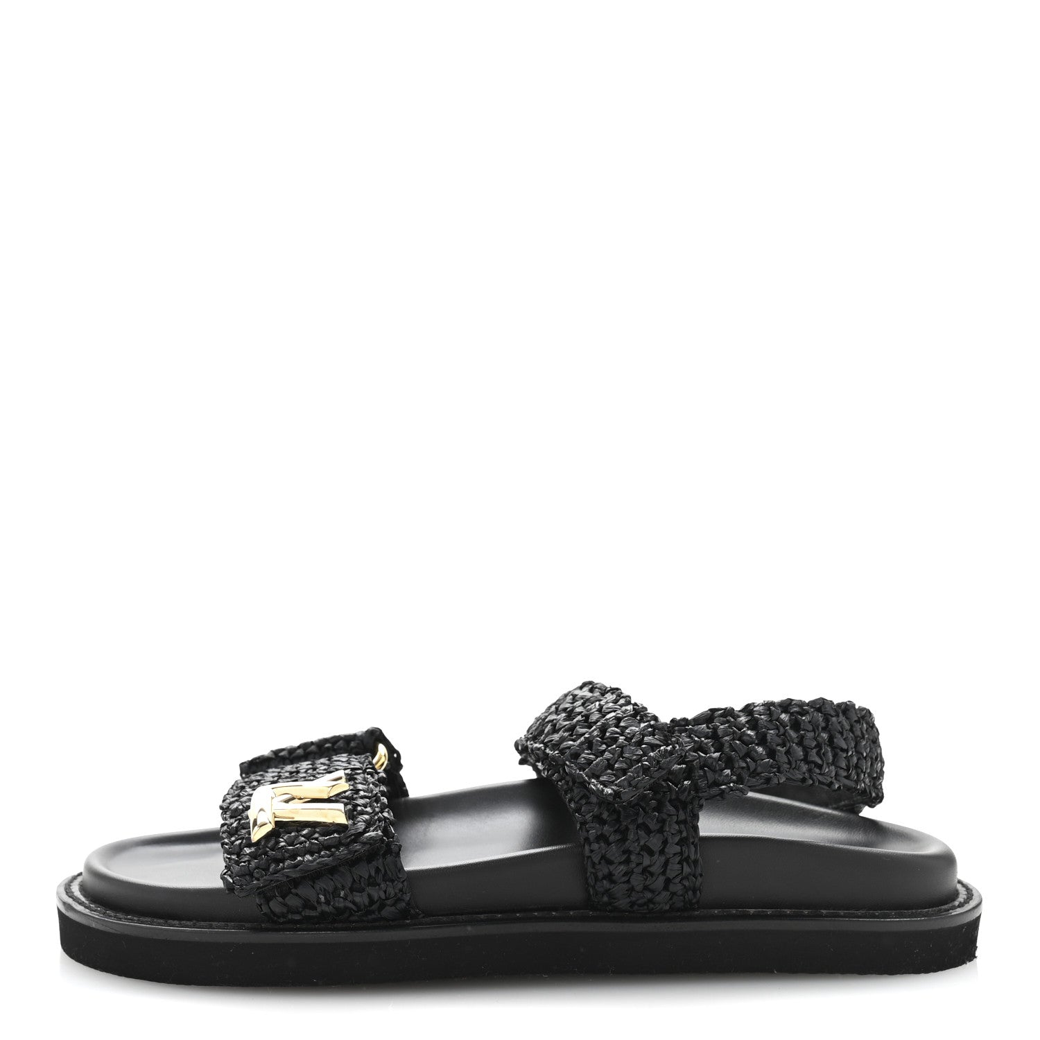 Louis Vuitton Raffia Sunset Comfort Flat Sandals 36.5 Black