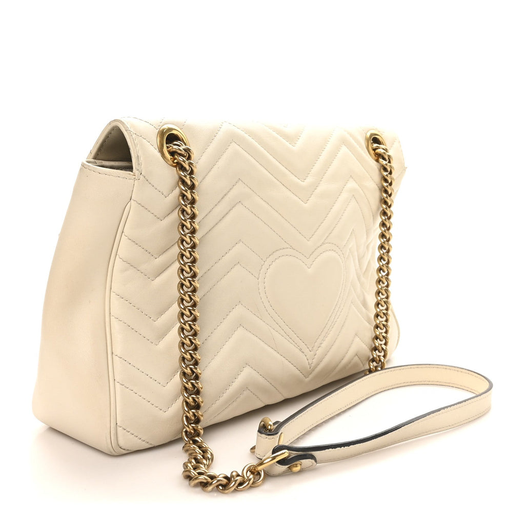 Gucci Calfskin Matelasse Medium GG Marmont Shoulder Bag White