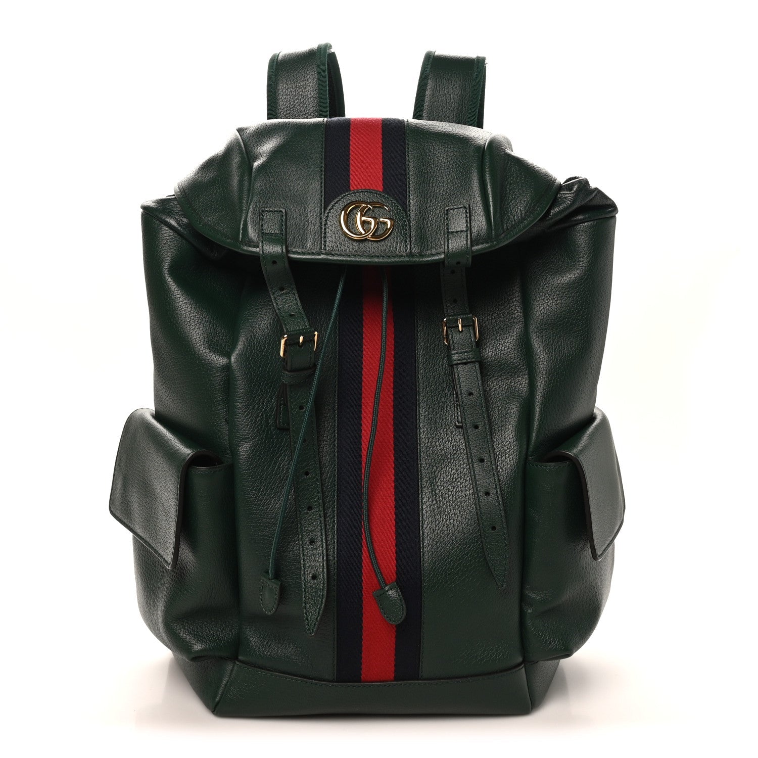 Gucci Grained Calfskin Medium Ophidia Double Buckle Backpack Green