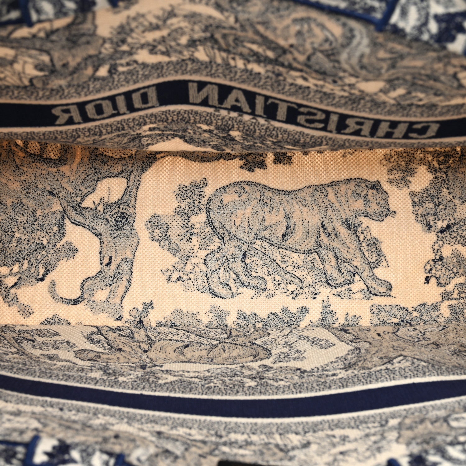 Christian Dior Canvas Embroidered Large Dioriviera Toile De Jouy Book Tote Blue