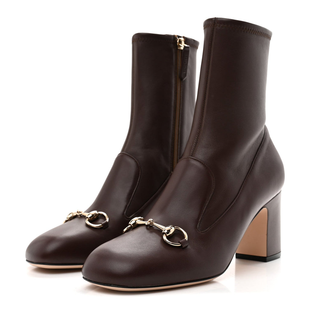 Gucci Nappa Horsebit Ankle Boots 39 New Chocolate