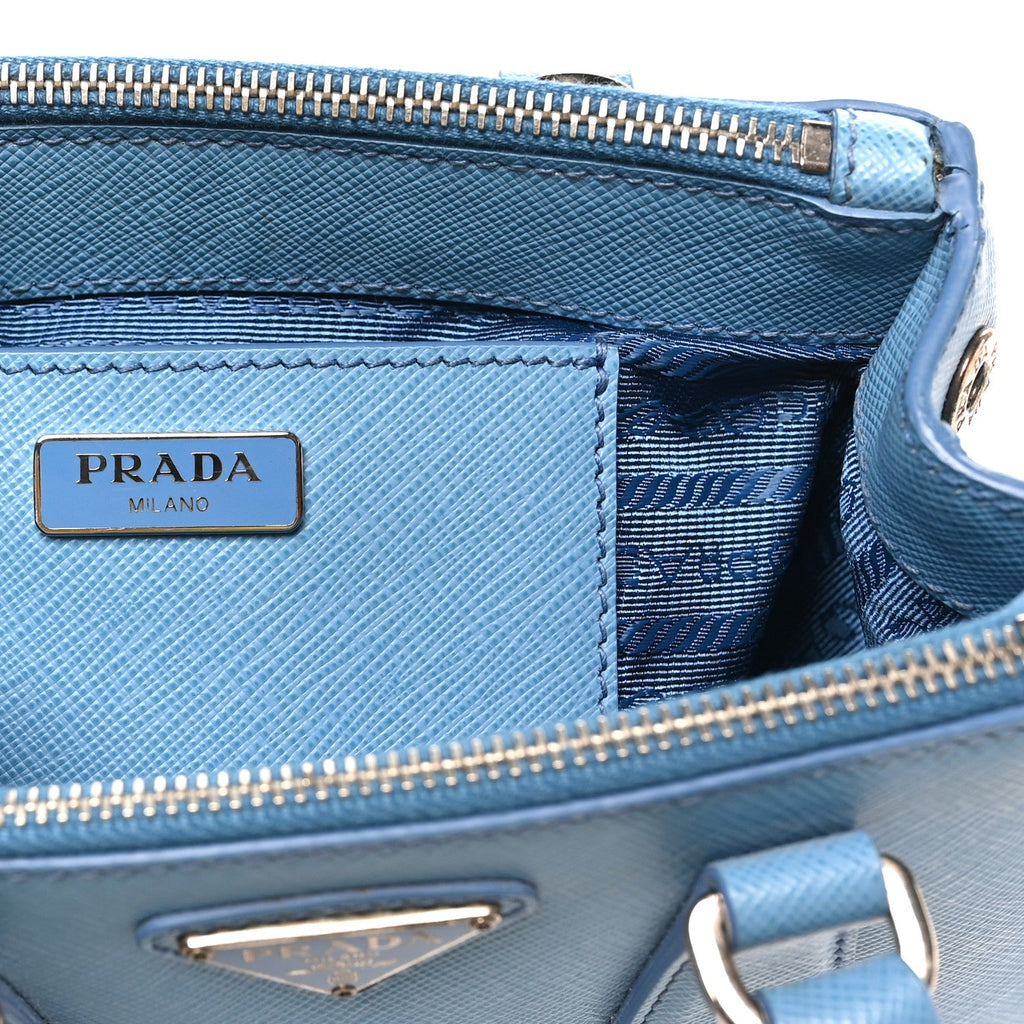 Prada Saffiano Lux Micro Galleria Double Zip Tote Turchese