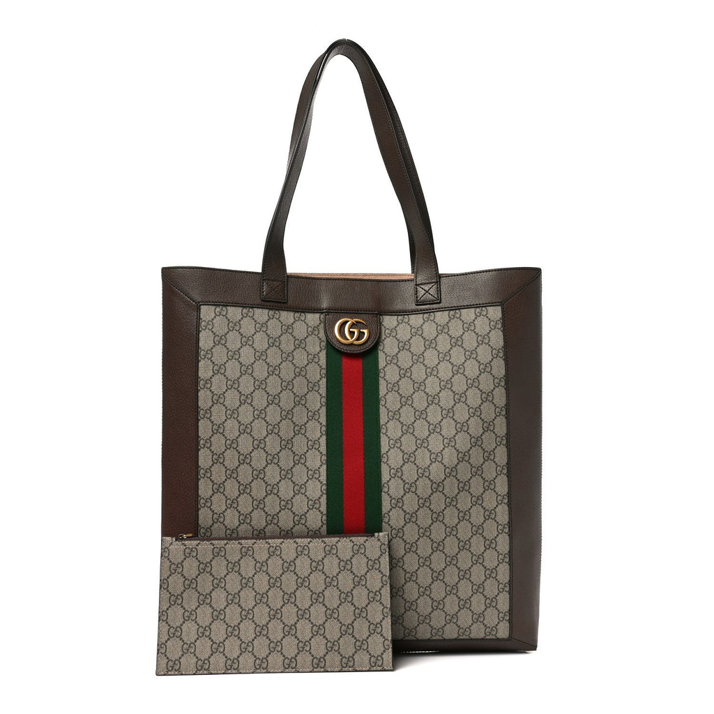 Gucci GG Supreme Monogram Web Large Ophidia Vertical Shopping Tote Brown