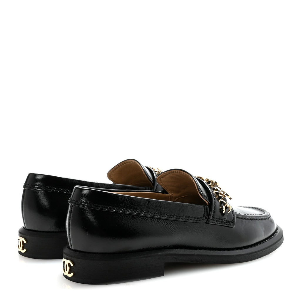 Calfskin Enamel Charms Mocassin Loafers 35.5 Black