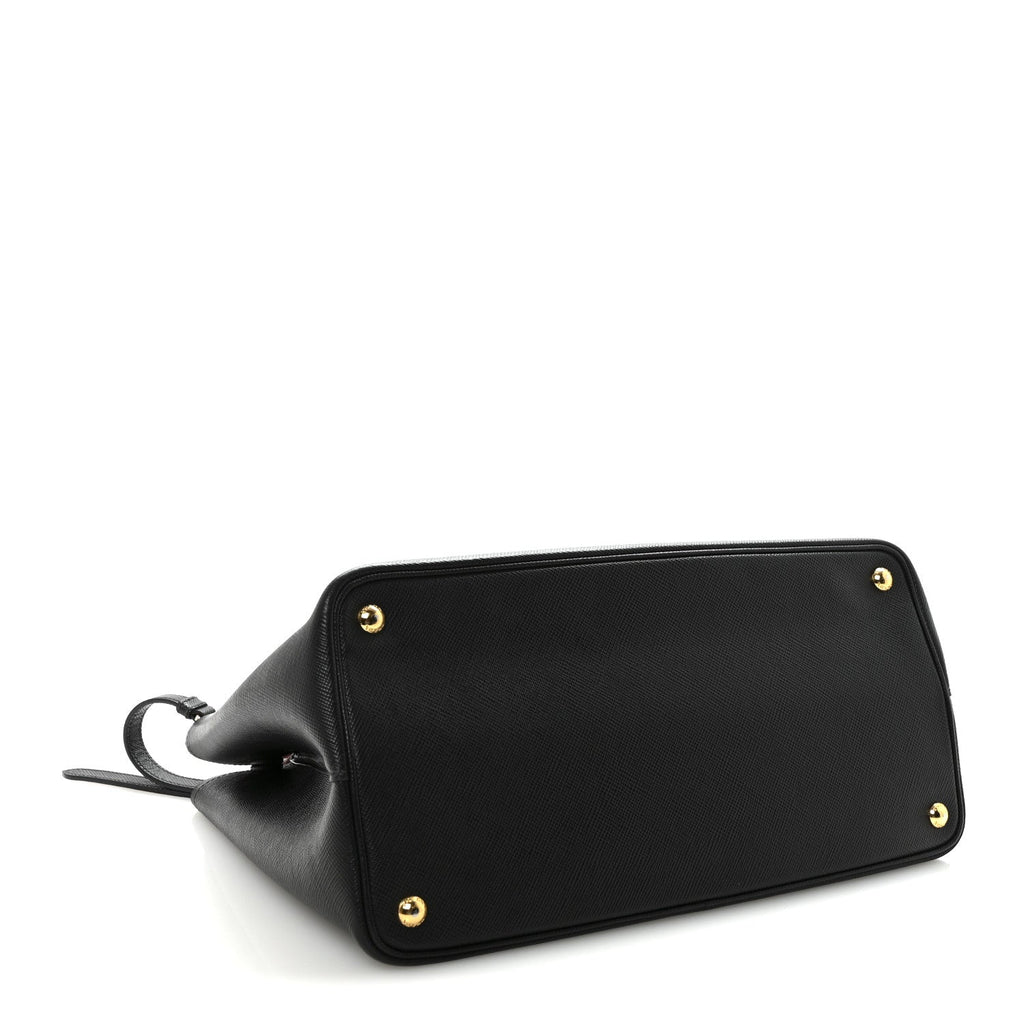 Prada Saffiano Cuir Large Double Bag Black Fuoco