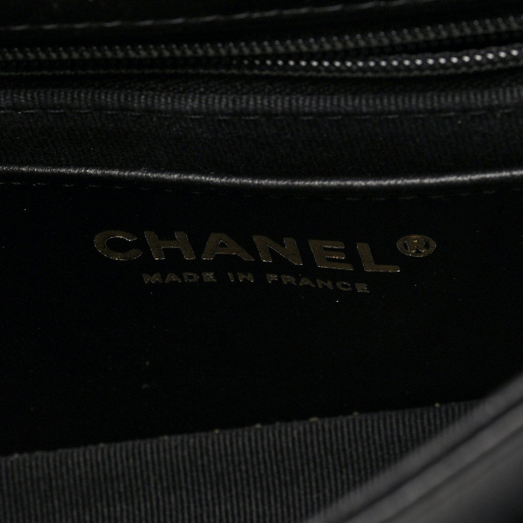 Chanel Shiny Lambskin Quilted Half Mini Flap Black Beige