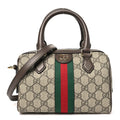 Gucci GG Supreme Monogram Textured Dollar Calfskin Web Mini Ophidia Top Handle Bowler Bag Beige Ebony New Acero