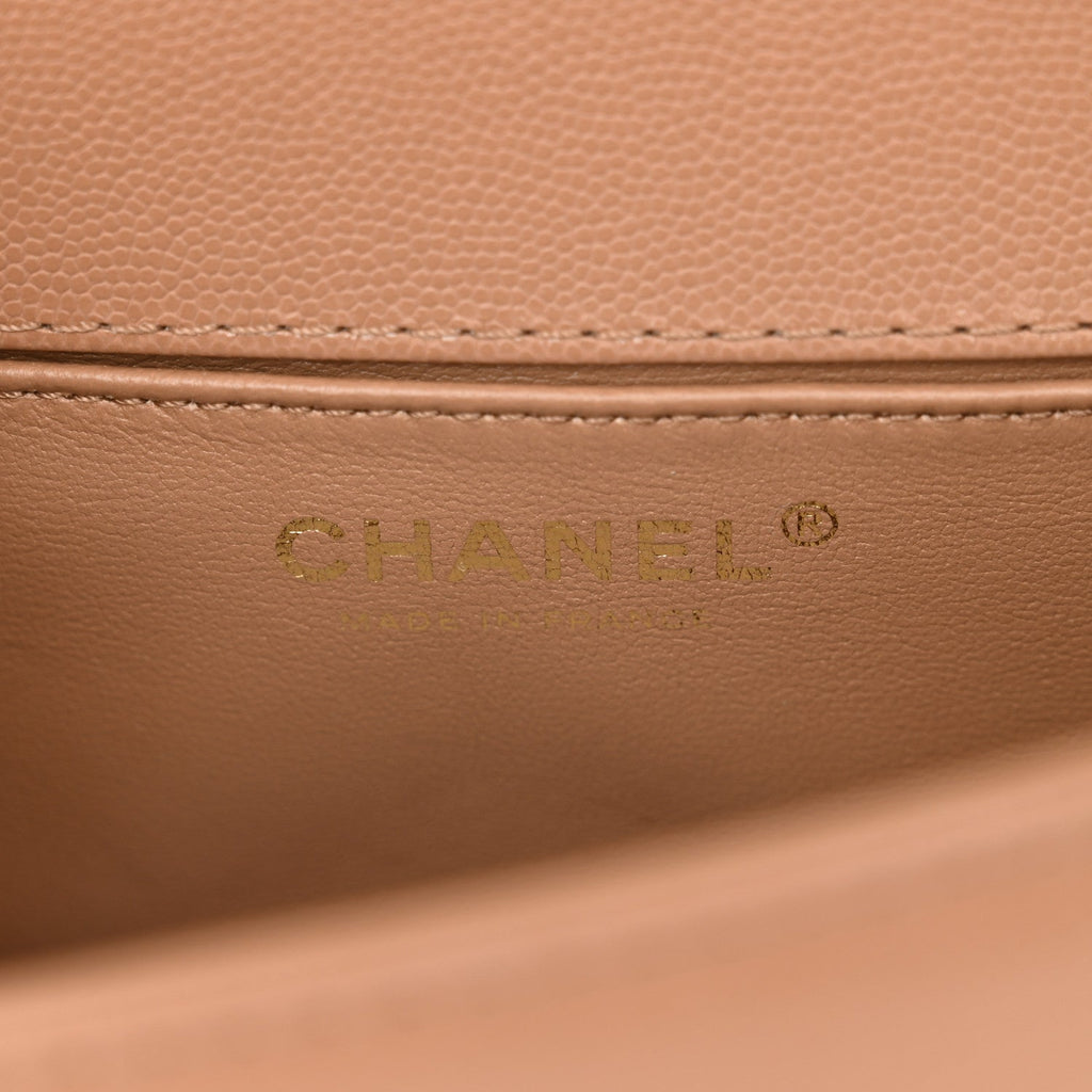 Chanel Caviar Quilted Small Top Handle Boy Flap Beige