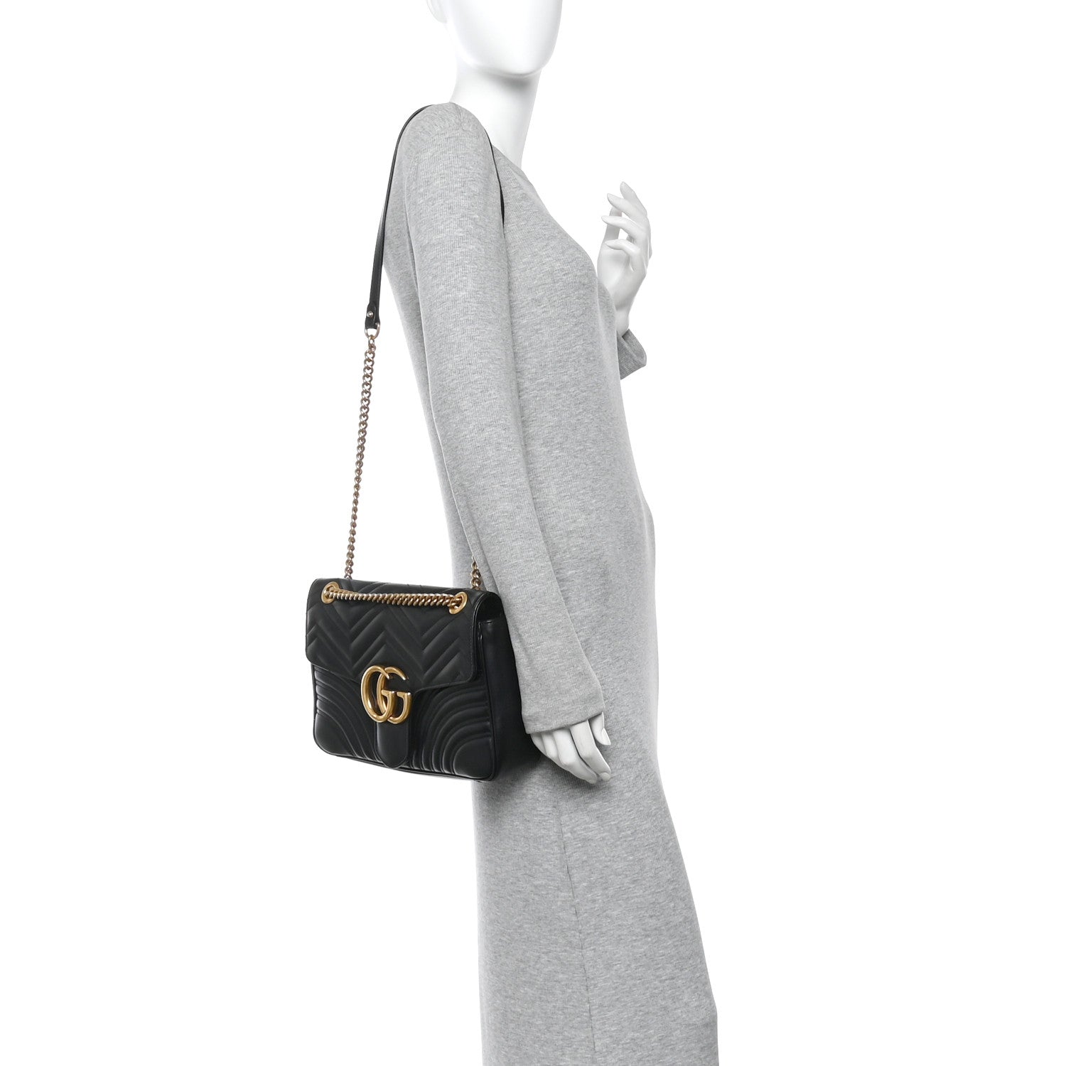 Gucci Calfskin Matelasse Medium GG Marmont Shoulder Bag Black