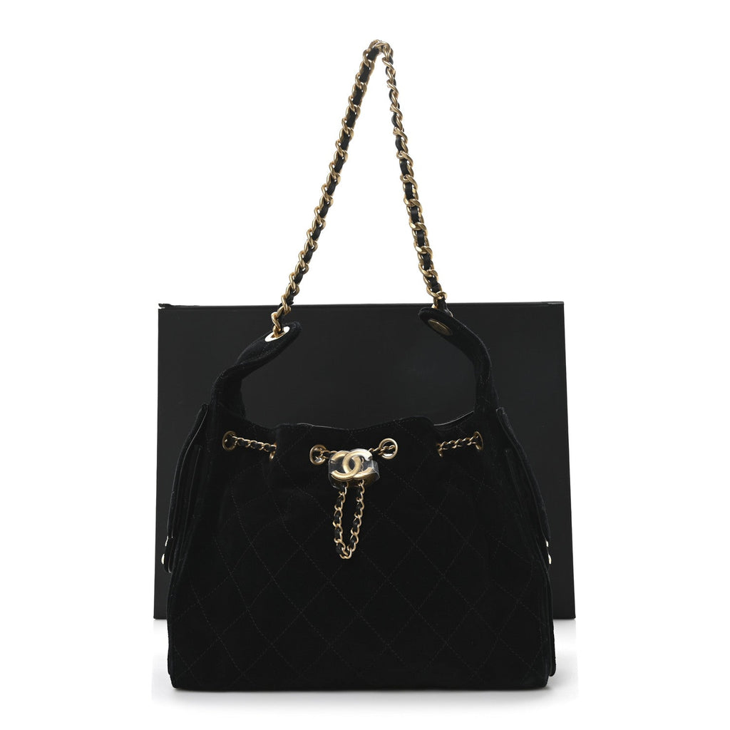 Chanel Suede Quilted Small Chanel 25 Handbag Black