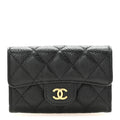 Caviar Quilted Flap Card Holder Wallet Black
