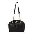 Gucci Calfskin Matelasse Medium GG Marmont Open Top Shoulder Bag Black