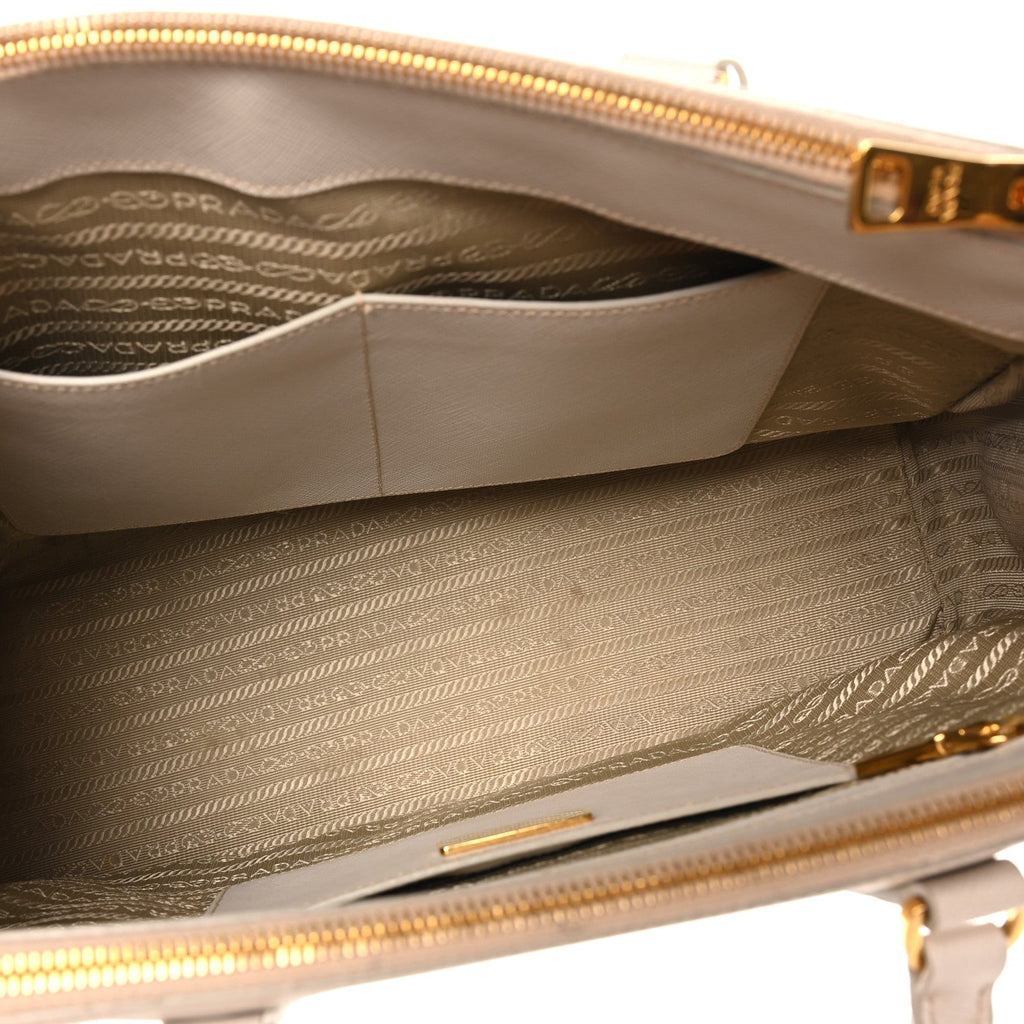 Prada Saffiano Lux Medium Galleria Double Zip Tote Talco