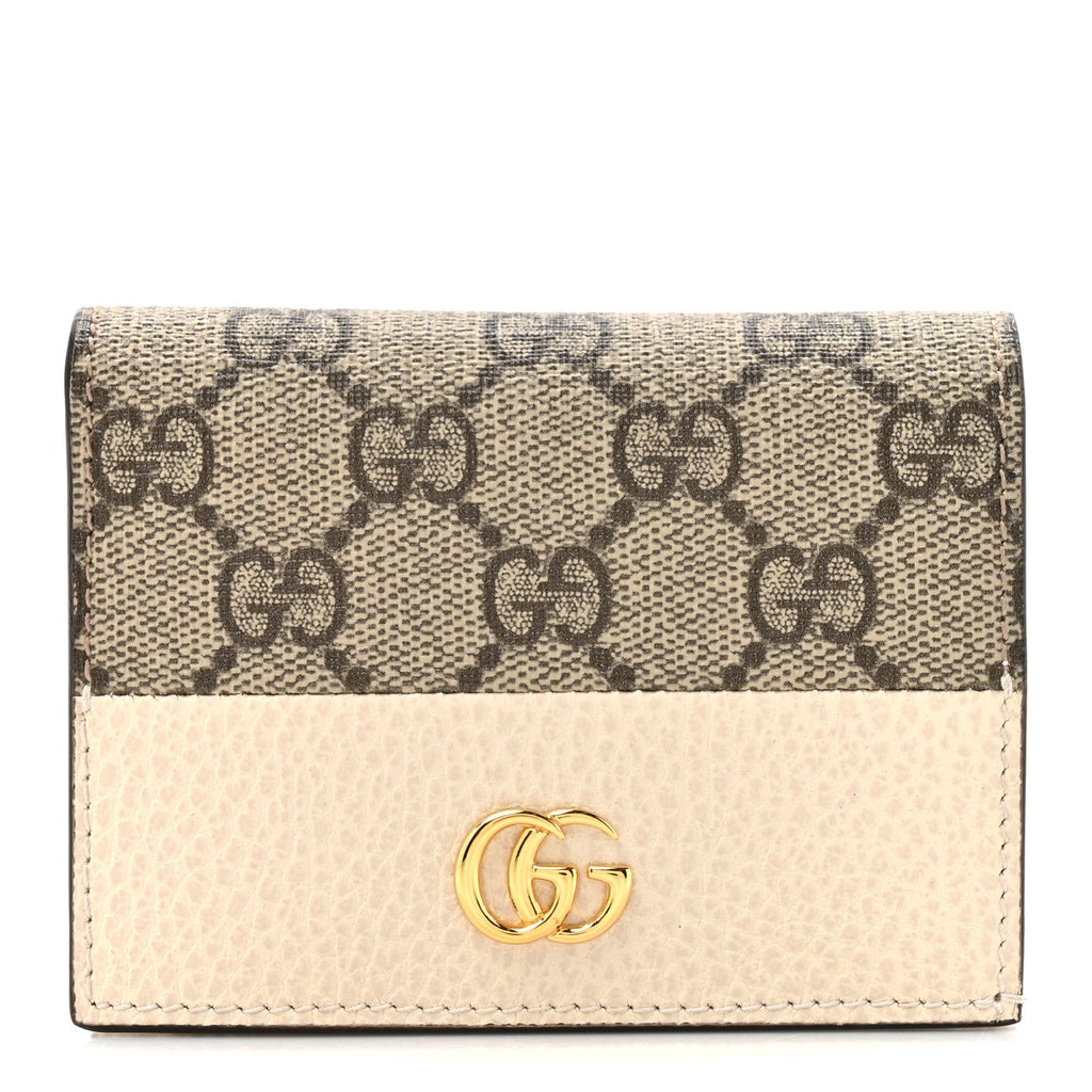 Gucci Dollar Calfskin GG Supreme Monogram GG Marmont Card Case Mystic White Beige Ebony
