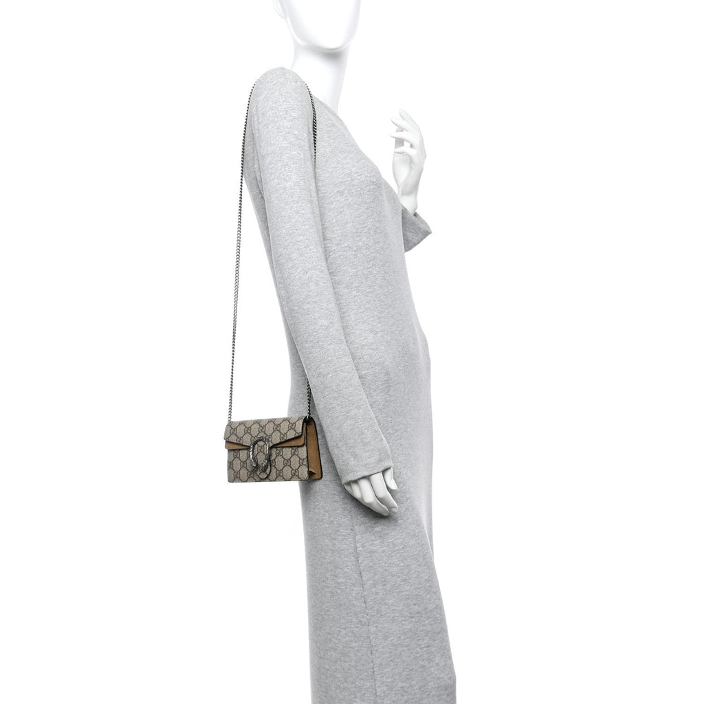 Gucci GG Supreme Monogram Super Mini Dionysus Shoulder Bag Taupe