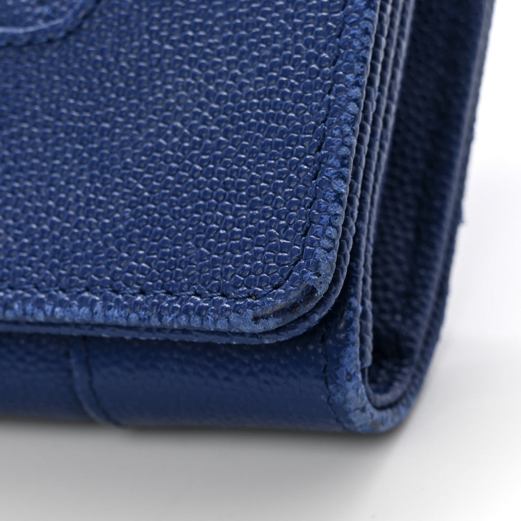 Caviar Quilted Mademoiselle Vintage Flap Wallet Blue